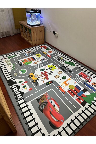 GÖRKEM PAZARLAMA Lastikli Mikro Polar Halı Örtüsü - Yıkanabilir - Dijital Bas...