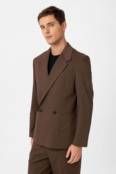 Antioch Coffee Relax Fit Double Breasted Closure Men's Tech Blazer Jacket