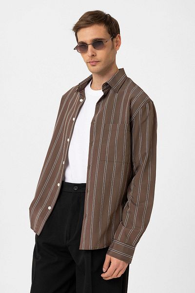 Antioch Coffee Contrast Striped Men's Shirt