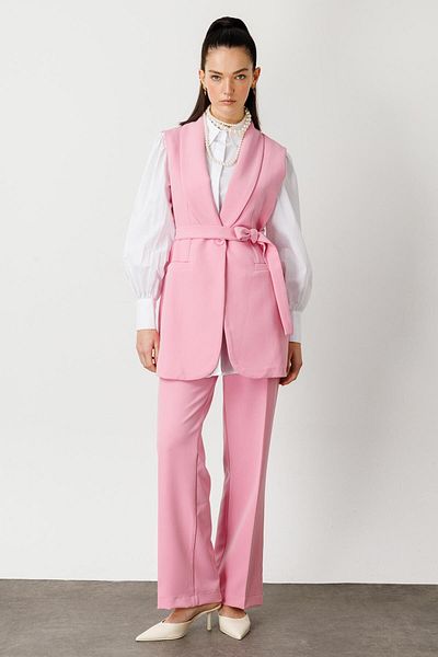 Hooopstore SHAL COLLAR VEST CREPE SET - PINK