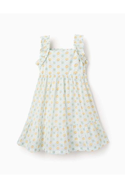 Ziddy Cotton Dress with Floral Pattern for Girls, Multicolour