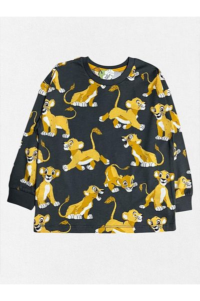 Fil Kids Boy's 100% Cotton Anthracite Color Lion Print Long Sleeve Winter Pajamas Set