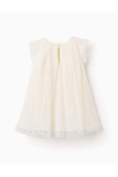 Ziddy Tulle Dress with Butterflies for Baby Girls, White