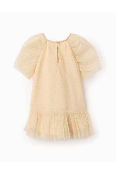 Ziddy Tulle Dress with Glitter for Baby Girls, Beige