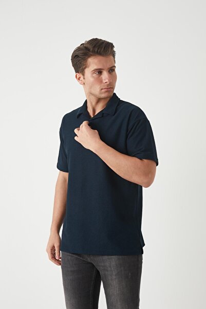 Valiberta Terry Fabric Polo Neck Men's T-Shirt - Navy Blue