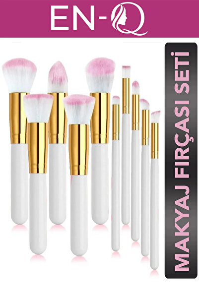ENQ Profesyonel Makyaj Fırça Seti 10'lu Beyaz Saplı-Allık-pudra-kapatıcı-far ...
