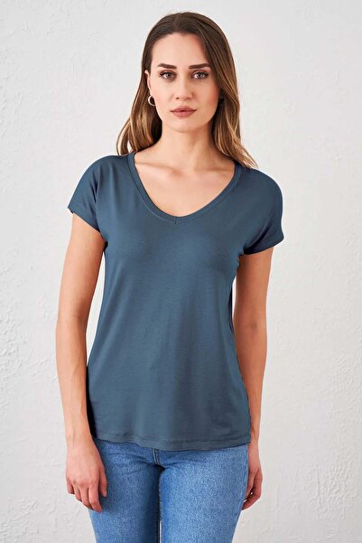 TENA Γυναικείο φαρδύ φαρδύ μπλουζάκι Navy Blue με λαιμόκοψη