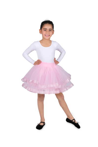 LULLY KİDS Kız Çocuk Organze Çizgili Kurdaleli 4 Kat Tül Tütü Etek