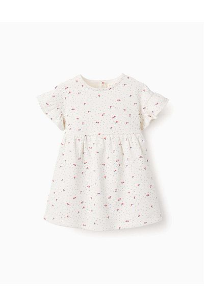 Ziddy Floral Dress for Baby Girls, White/Red/Blue