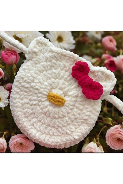 efecco 1 adet Hello Kitty Çocuk Çantası / Örgü Çocuk Çantası /Pembe Sevimli Ç...