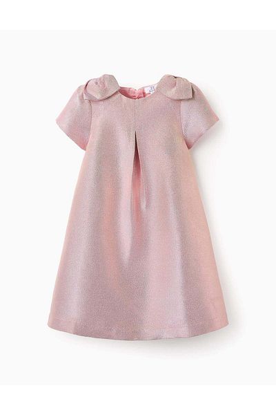 Ziddy Shiny Dress with Bows on the Shoulders for Girls, Pink