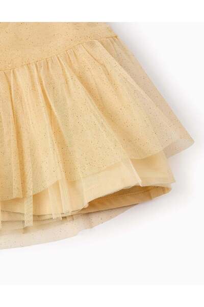 Ziddy Tulle Dress with Glitter for Baby Girls, Beige