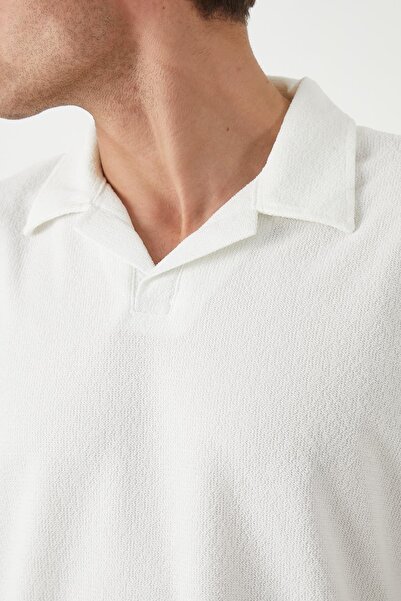 Valiberta Terry Fabric Polo Neck Men's T-Shirt - Ecru