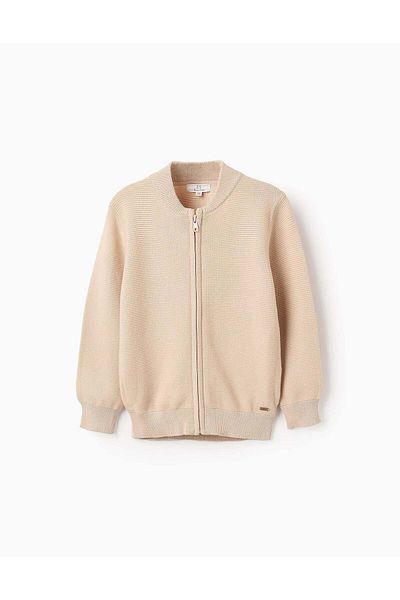 Ziddy Knitted Cardigan with Cotton Texture for Boys, Beige