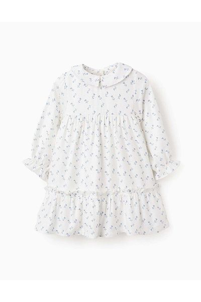 Ziddy Floral Dress with Peter Pan Collar for Baby Girls, White