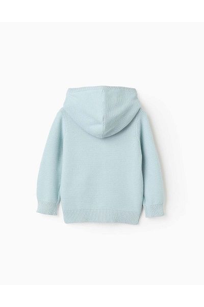 Ziddy Knitted Cardigan with Texture and Hood for Baby Boys, Light Blue