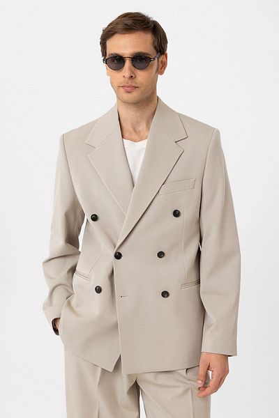 Antioch Beige Relax Fit Double Breasted Men's Blazer Jacket