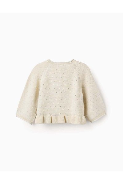 Ziddy Knitted Cardigan with Ruffles for Baby Girls, Beige/Gold