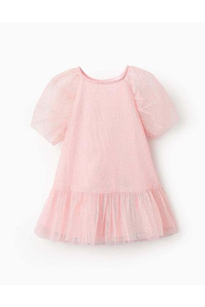Ziddy Tulle Dress with Glitter for Baby Girls, Pink