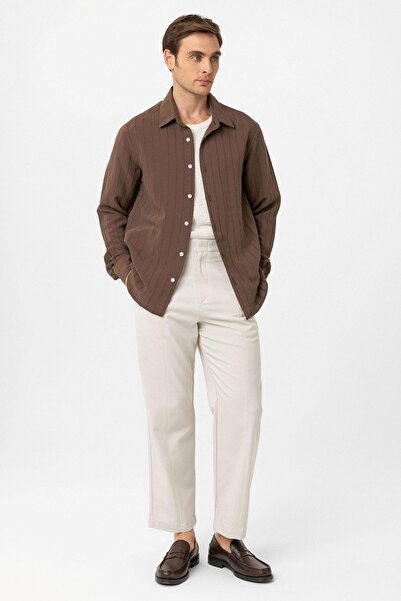 Antioch Brown Relax Fit Striped Men's Shirt