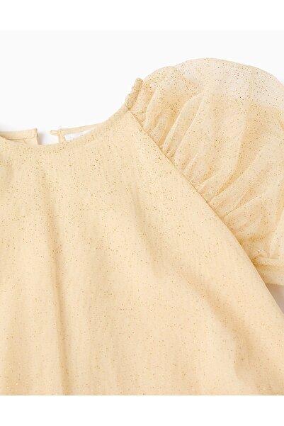 Ziddy Tulle Dress with Glitter for Girls, Beige