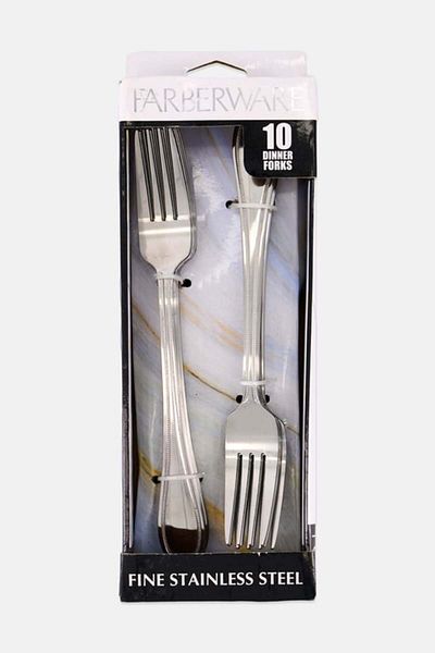 Farberware 10 Pieces Fine Stainless Steel Dinner Forks, Silver