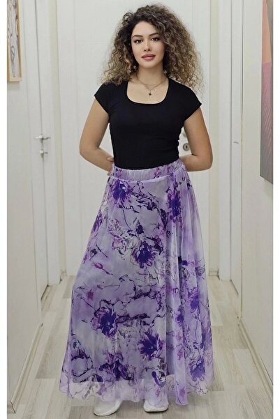 lodmela Фіолетова шифонова спідниця - з еластичним поясом і кльош-силуетом 6003