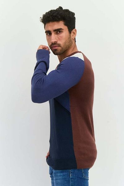 Perry Ellis Men V-neck Long Sleeves Colorblock Sweater, Navy