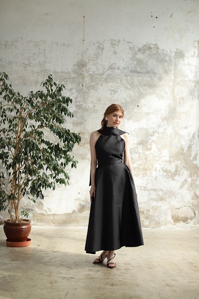 minel aşk Halter Neck Removable Shawl Detailed Dress Ecru