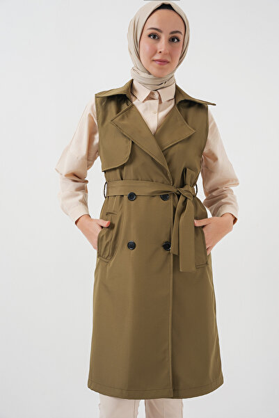 Bigdart 5911 Kruvaze Yaka Trençkot Yelek - Haki