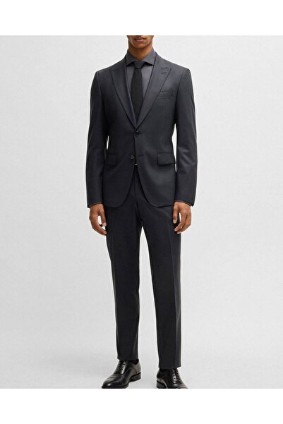 BOSS Erkek Mikro Desenli Pamuklu Esnek Kumaş Dar Kesim Siyah Takım Elbise 50534913-001