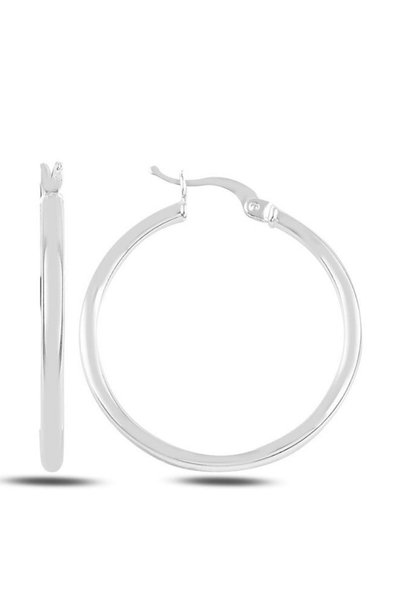 Diriliş Takı 32 mm Sade Halka Model Gümüş Küpe