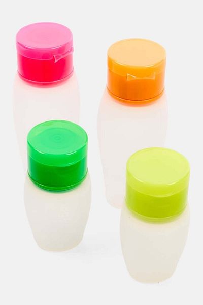 Miamica 4 Piece Silicone Travel Bottle With Toiletry Bag Set, Transparent