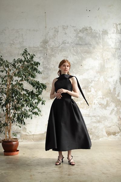 minel aşk Halter Neck Removable Shawl Detailed Dress Ecru