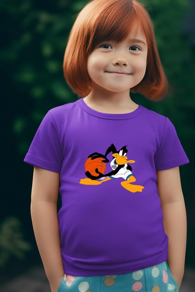 oneagılyazı تي شيرت كبير الحجم للأطفال مطبوع عليه لاعب كرة السلة بطة