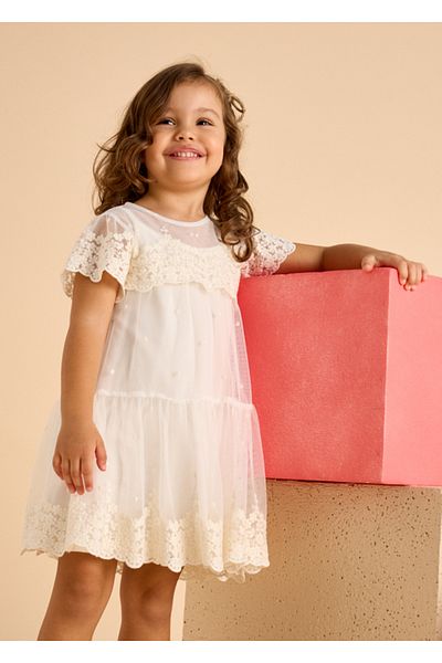 MAYORAL 04-10 Years Old Girl's Lace Tulle Dress - Ecru