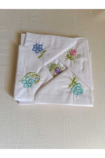 ASPA Flower Embroidered Handkerchief 6 Pieces 28X28 cm 100% Cotton Gift School Embroidered Handkerchiefs