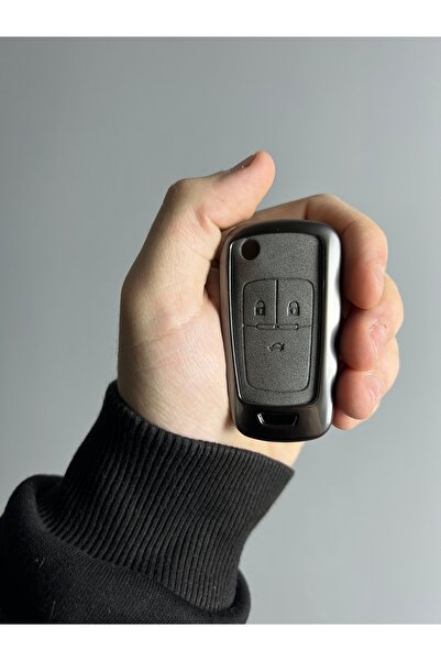 LUXE AKSESUAR Γκρι μεταλλικό κάλυμμα κουμπιών Opel/Chevrolet με 3 κουμπιά