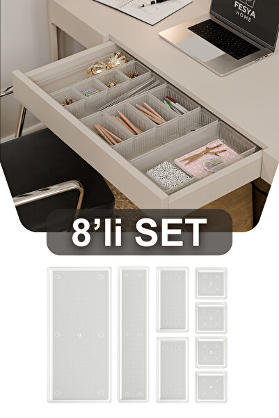 Fesya Home Origami 8-Piece Storage Box Drawer Organizer Set - Transparent 4K-20-1B-1Xl