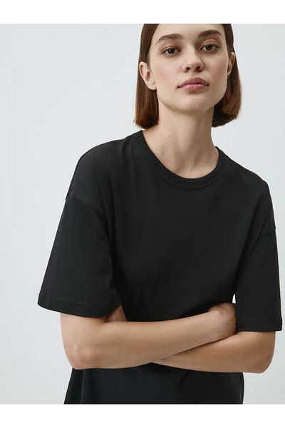 COMBİNE MİCHAİL Tricou de bază negru, 100% bumbac, cu decolteu triplu