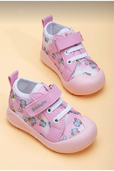 GDT Ayakkabı Pink Color Linen Material Velcro Children's Shoes