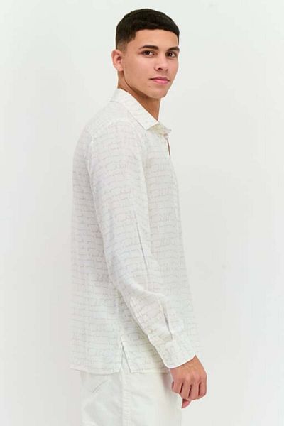 Perry Ellis Men Regular Fit All Over Printed Long Sleeve Casual Shirt, White