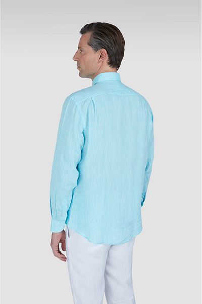 PAUL&SHARK Men's Regular Fit 100% Linen Solid Long Sleeve Light Blue Shirt 25413006 Cf-524