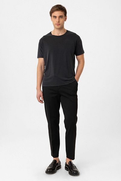 Antioch Black Regular Fit Modal Technical Fabric Men's T-Shirt