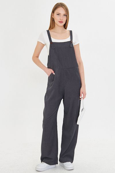 armonika Women's Smoked Velvet Pocket Wide Leg Thin Corded Gardener Overalls Arm-25K 001036
