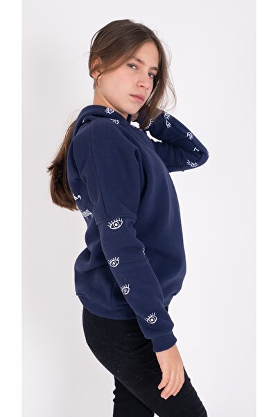 Burç Φούτερ με κουκούλα, 100% χτενισμένο βαμβάκι, με στάμπα μάτια, oversized