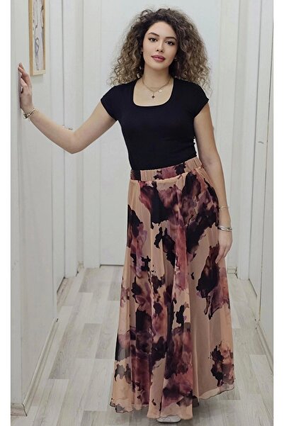 lodmela Шифонена пола с еластична талия и шарки, 6003 - Кафява