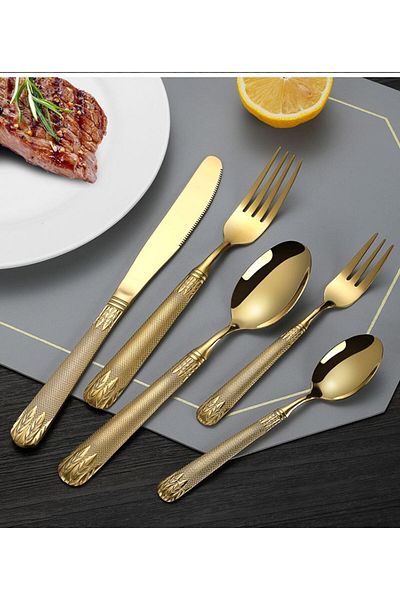 Chavin Gold Steel Food Spoon and Fork Knife Set for 6 People - 30 Pieces cin740sr