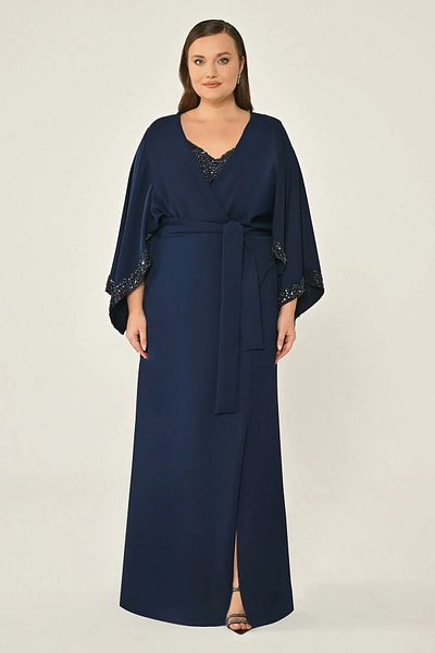ALFABETA Long Blue Evening Dress & Gradient Dress with Sequin Long Lamp Sash