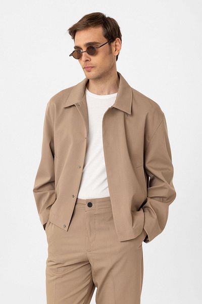 Antioch Beige Hidden Button Seasonal Relax Fit Men's Coat